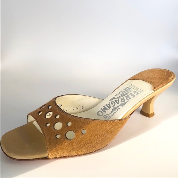 Salvatore Ferragamo Shoes - Salvatore Ferragamo Tan Open-Toe Mule Sandals